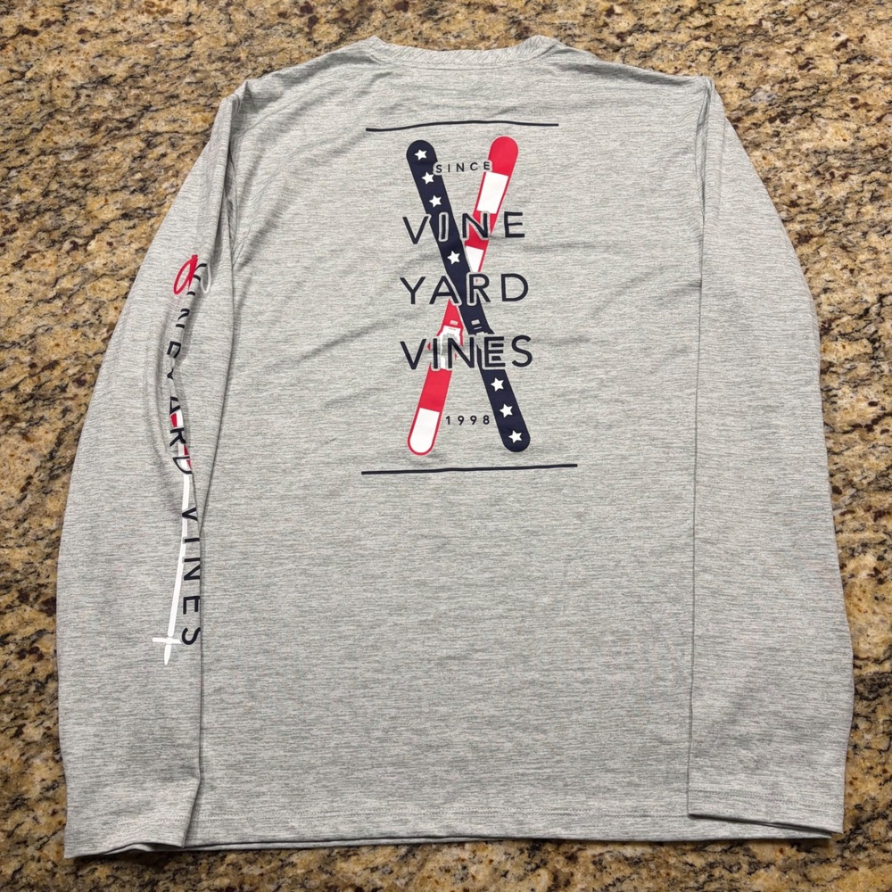 NEW Vineyard Vines Performance Shirt Mens Small Gray Long Sleeve Ski Graphic ws